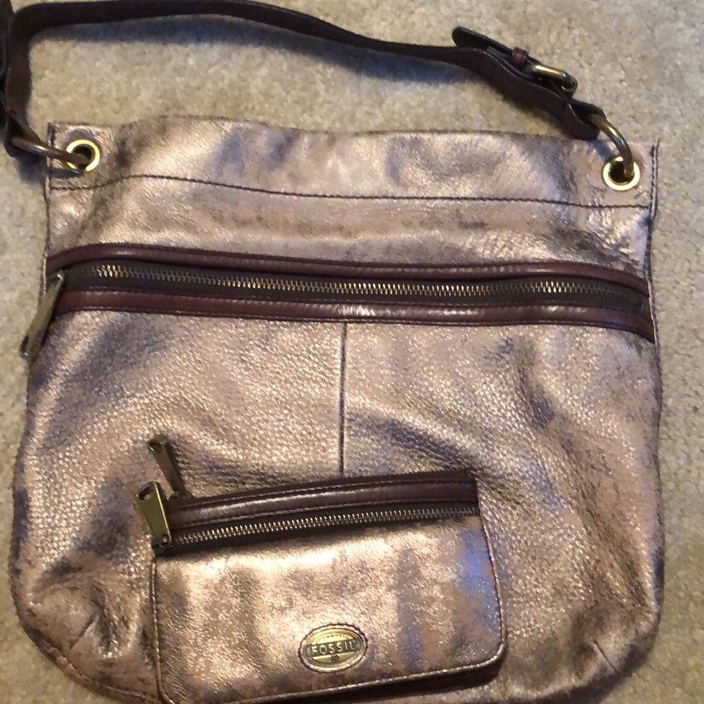 Fossil gold metallic shoulder bag and wallet
